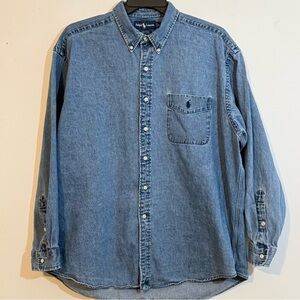 Ralph Lauren Big Shirt Denim Button Down Blue Pony Logo Men’s XL